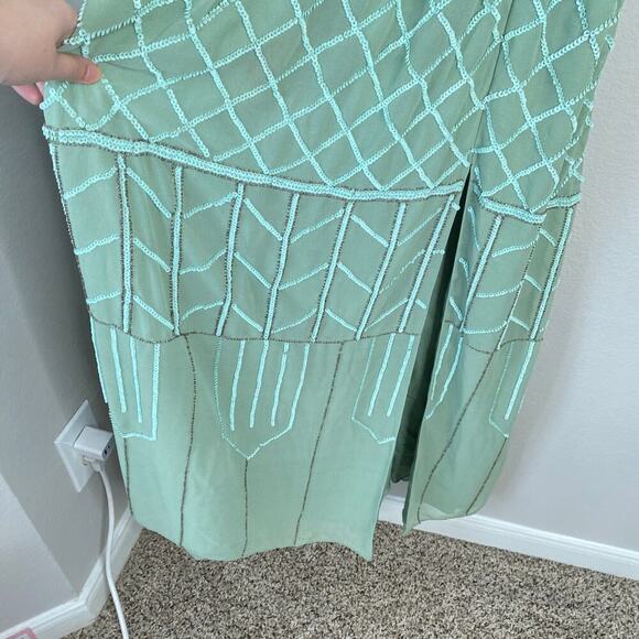 FROCK & FRILL Seafoam Green Gown Dress Size 2 Mint Maxi Elegant Party Sequin - Picture 6 of 10